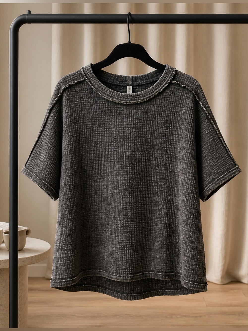 NWT Zenana Women’s Ashton Acid Wash Ash Black Double Gauze Top Shirt - Size L - Picture 5 of 13